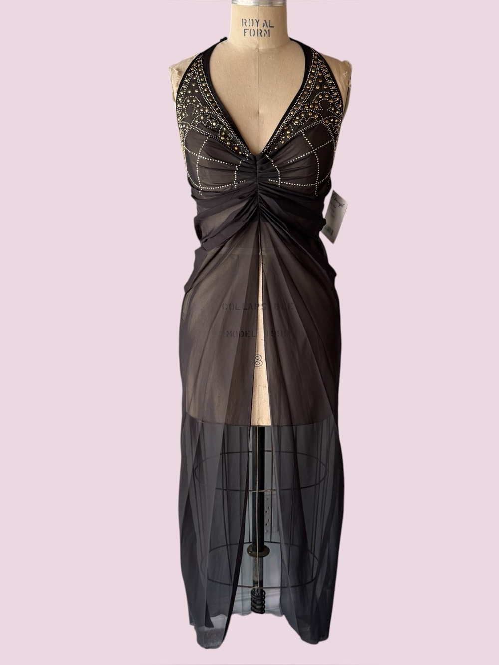 Vintage Y2K Dreamgirl Black Sheer Studded Slip Dress Deadstock Lingerie NWT